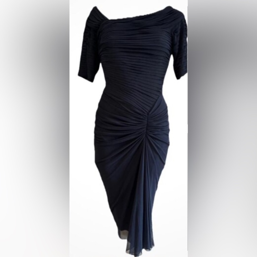 Tadashi Shoji Black Ruched Bodycon Dress Designer Party Prom Out To Dinner